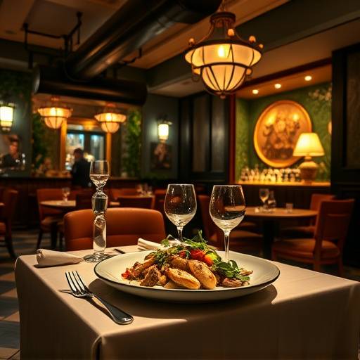 Dettagli di un pasto gourmet in un ristorante illuminato