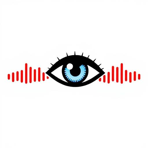 Icona di un occhio stilizzato sovrapposto a onde sonore