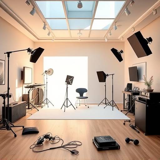 Interno dello studio fotografico Lumina con attrezzature moderne e un'atmosfera accogliente