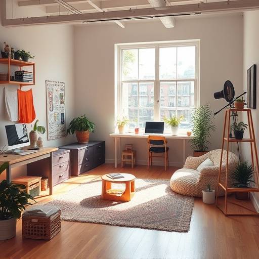 Spazio creativo e accogliente dello studio fotografico Lumina, con un'area relax e uno sfondo ben illuminato